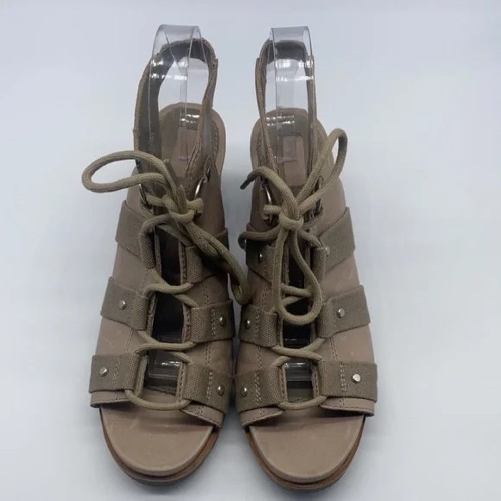 SOREL | Addington Pebble Silver Sage Leather Sandal Block Heel Size 8.5 - Picture 5 of 8